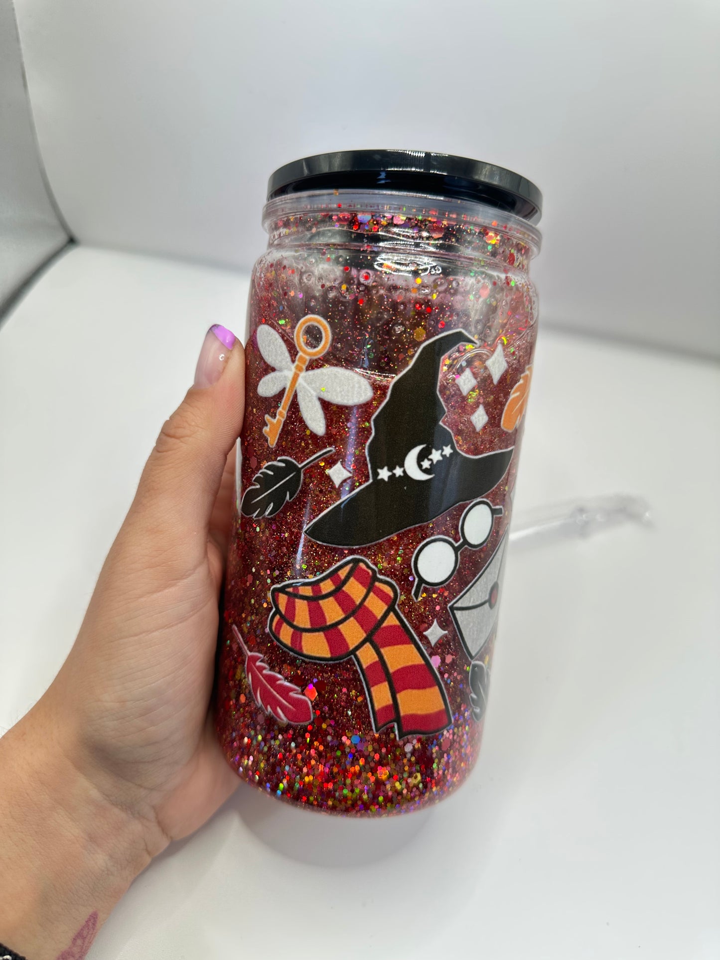 Vaso shaker con tapa y cañita